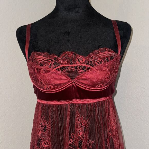 Coquette Babydoll Lingerie Women's Small Red Sheer Lace Detail Straps Underwire - Picture 2 of 9